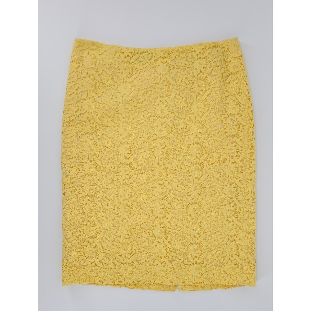 Talbots Yellow Floral Lace Pencil Skirt Womens Size 8 Knee Length Lined Pastel